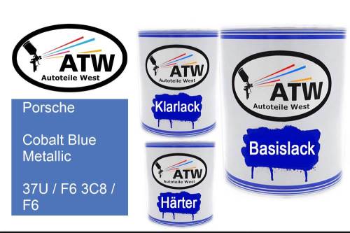 Porsche, Cobalt Blue Metallic, 37U / F6 3C8 / F6: 1L Lackdose + 1L Klarlack + 500ml Härter - Set, von ATW Autoteile West.